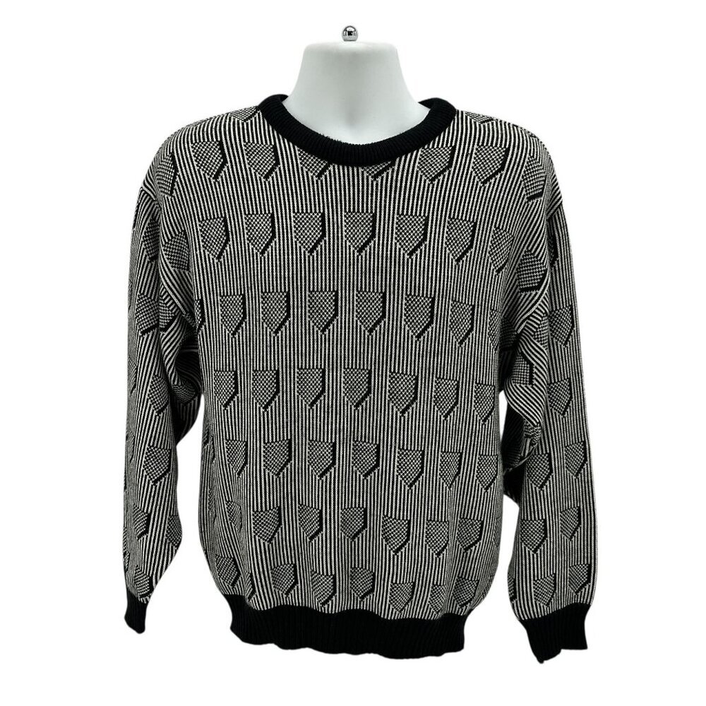 Vintage Peter Werth Mens Medium Sweater Pullover Knit Retro Black White 80s